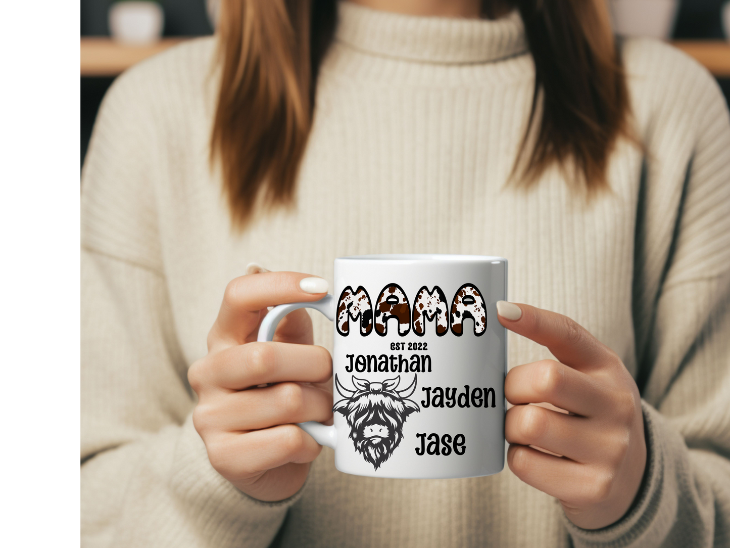 Cow print Mama Ceramic Mug, Mother's Day Gift, Mom Coffee Cup, Gift for Her, Tea Cup, Cute Mug