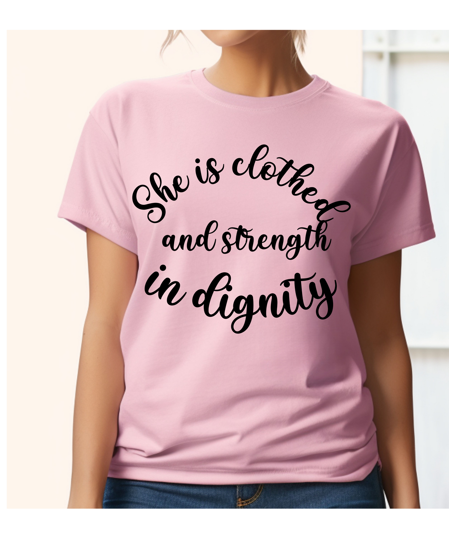 She is clothed in dignity, christian clothing, religious apparel