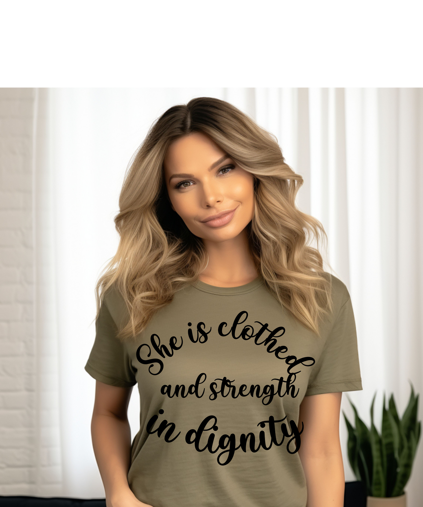 She is clothed in dignity, christian clothing, religious apparel