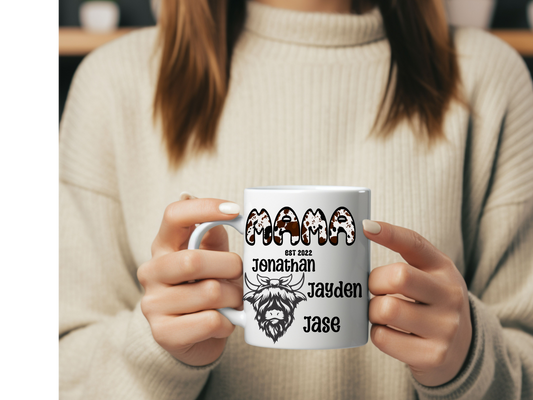 Cow print Mama Ceramic Mug, Mother's Day Gift, Mom Coffee Cup, Gift for Her,  Tea Cup, Cute Mug